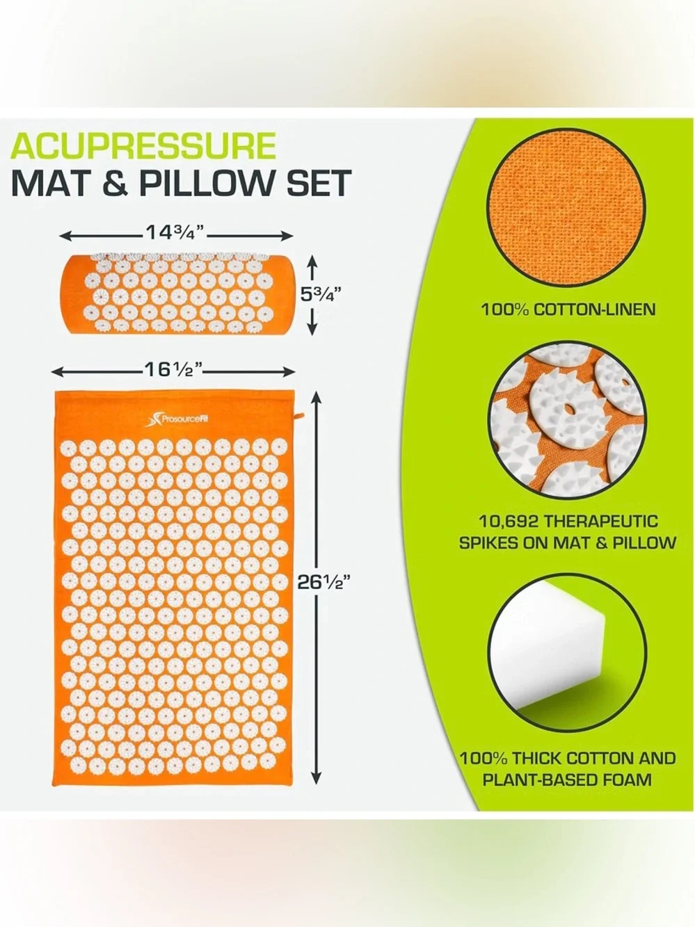 Orange Acupressure Mat & Pillow Set for Back/neck pain relief muscle relaxation
